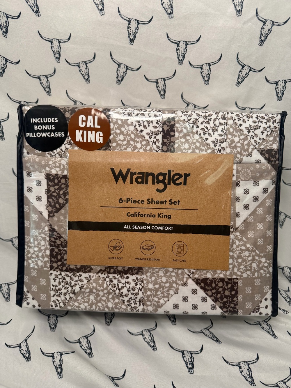 Wrangler California King 6-Piece Sheet Set - Brown & Cream Patchwork